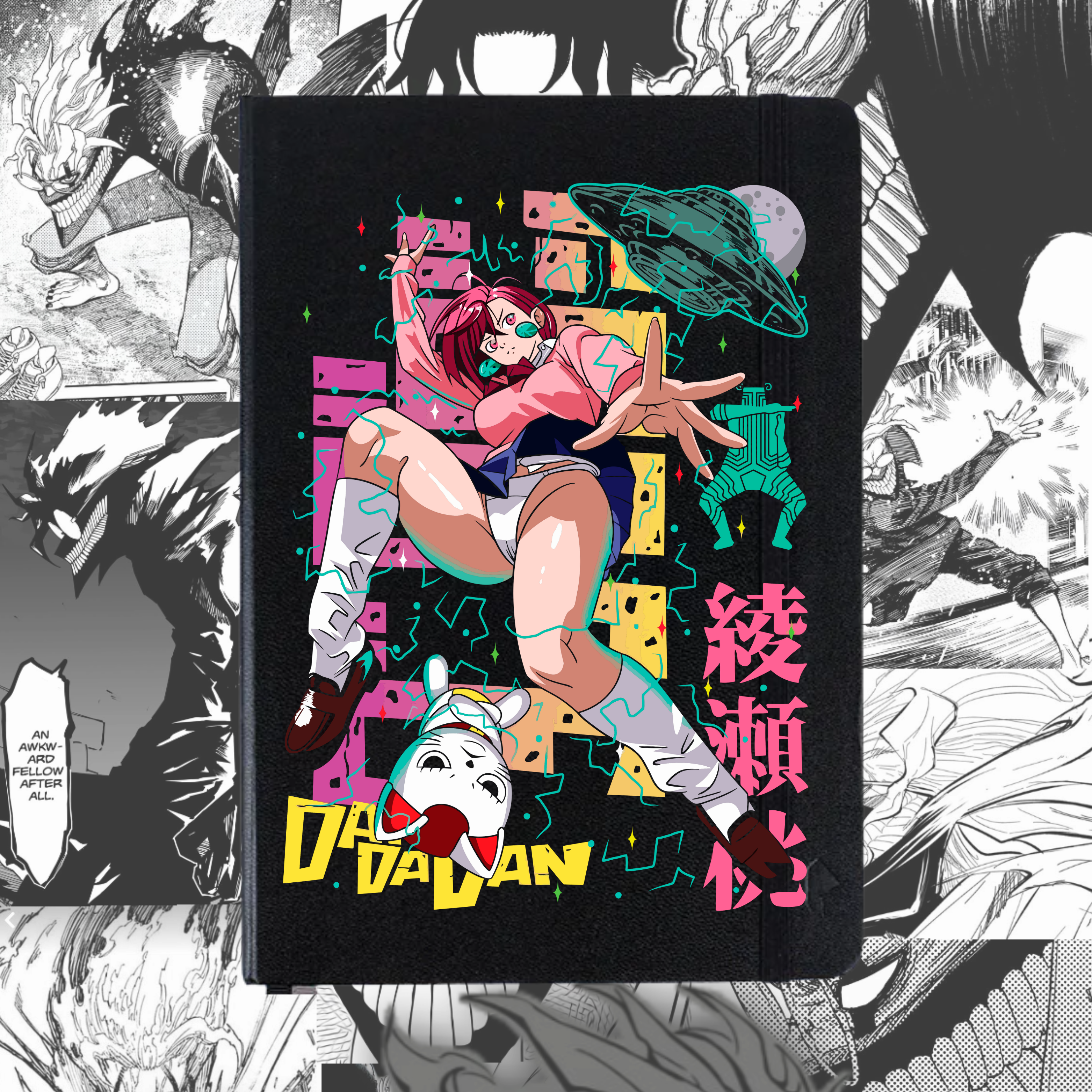 Libreta Inspirada en Momo Ayase Dandadan | Libreta Anime Ecocuero Negra Tapa Dura